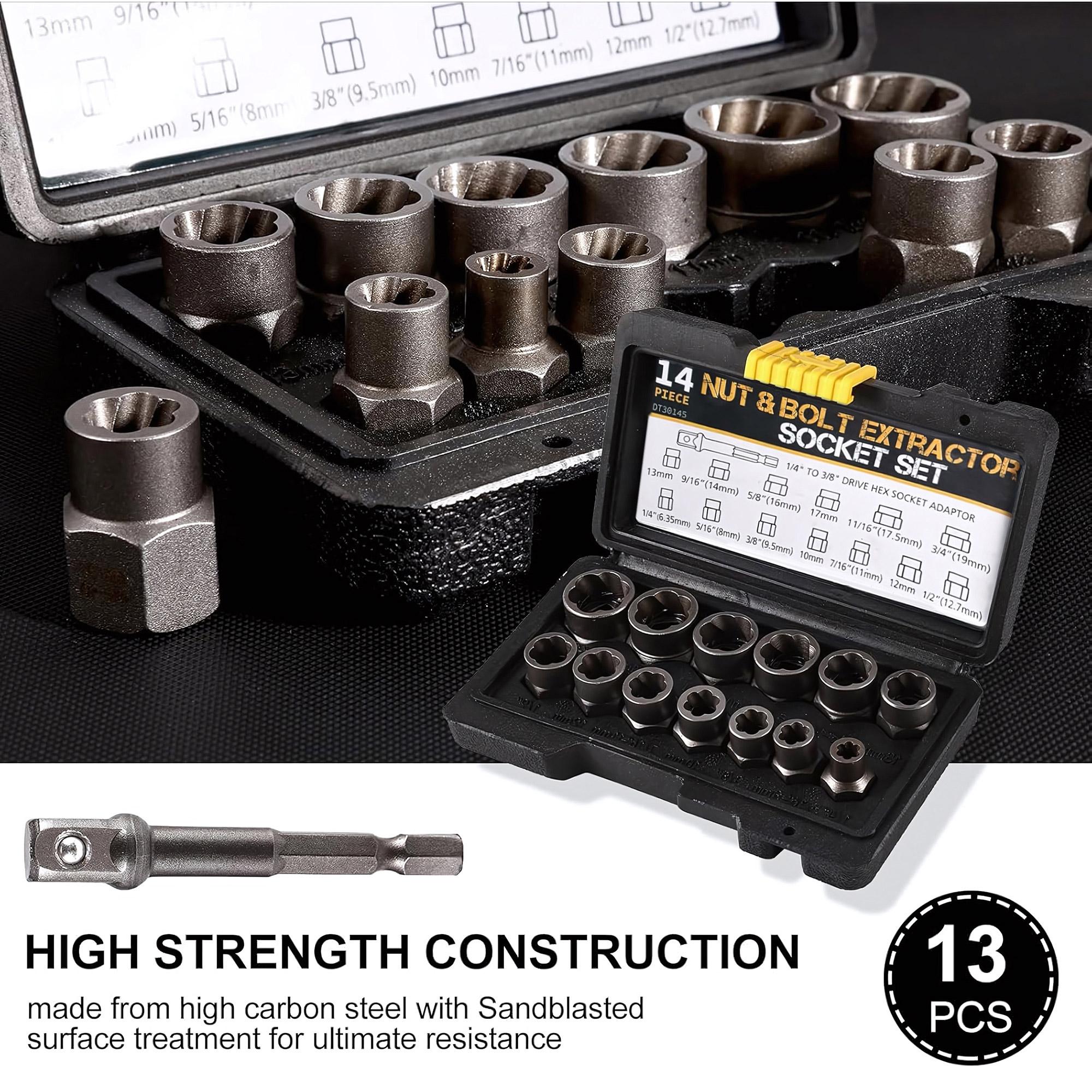 High-Impact 14-Piece Bolt Extractor Set, Stripped Screw Removal Tools, Anti-Slip Design, Magnetic Toolbox, Ideal for Automotive Rusted Screw Repair, Professional Thread Restoration Kit, Durable Extraction Tools for DIY