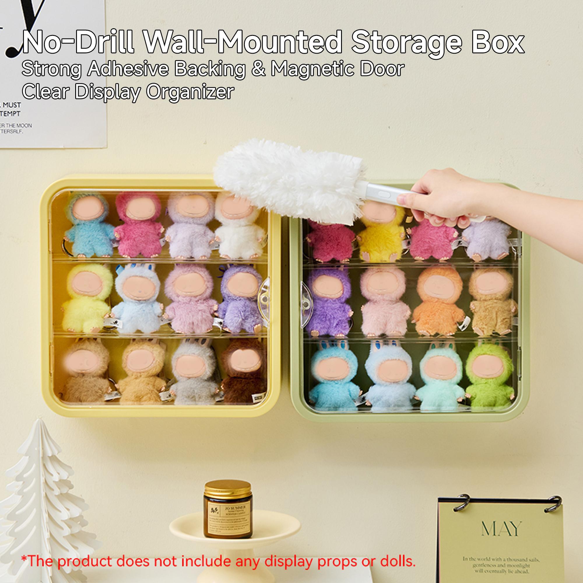 Plush Keychain Display & Storage Box with Magnetic Door, 3-Layer Compartments, No-Drilling Wall Mount, Ideal for Popmart Plush Keychains, Labubu, Skullpanda, DIMOO, HIRONO, MOLLY Collectors, Organizing, Room Accessories