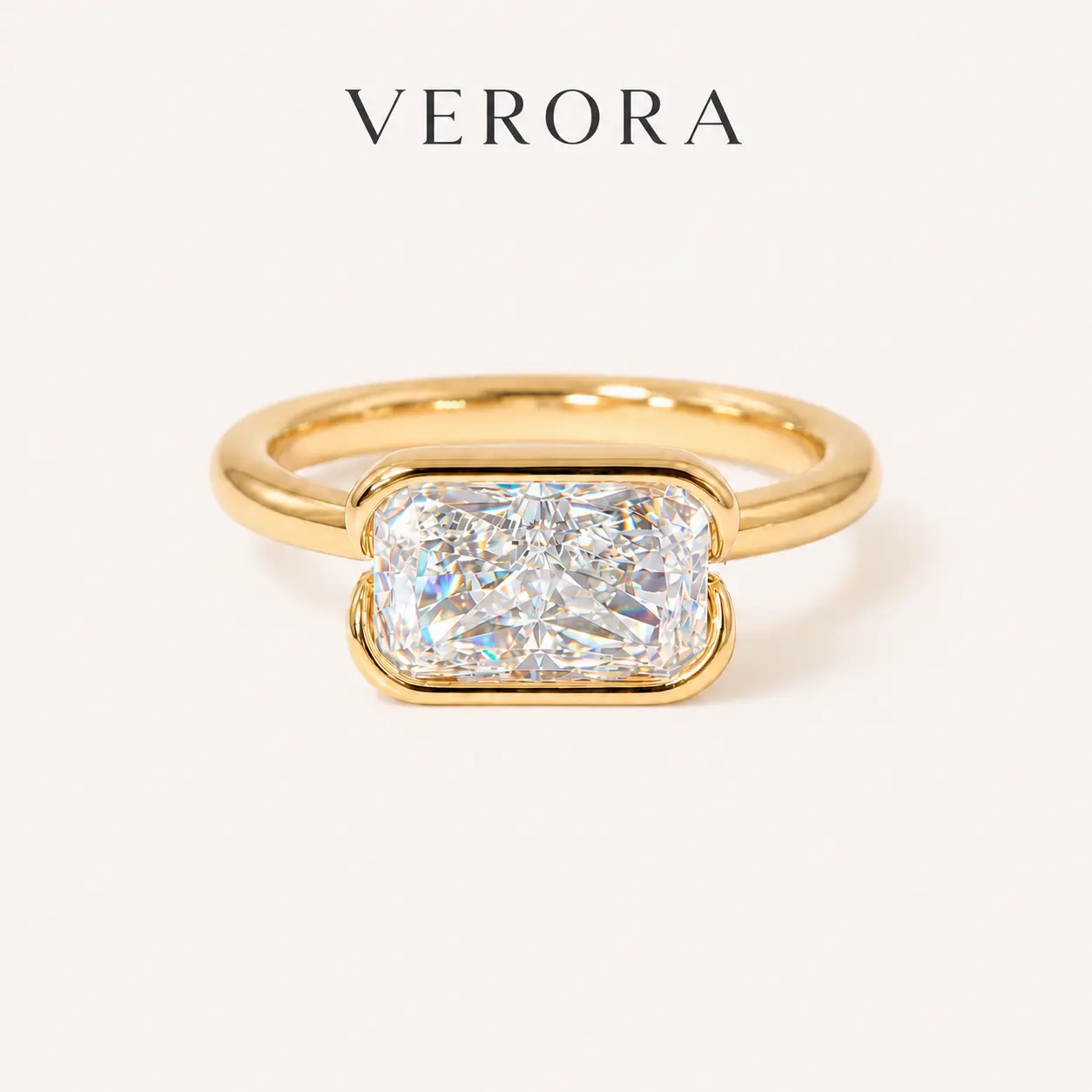 3CT 5A Rectangular Radiant Cut Hero Ring, East-West Bezel Setting, Gold Plated Waterproof, Tarnish-Resistant, Anti-Snag & Hypoallergenic, White & Paraiba Blue-Green Stone Birthday Anniversary Mother's Day Gift for Her