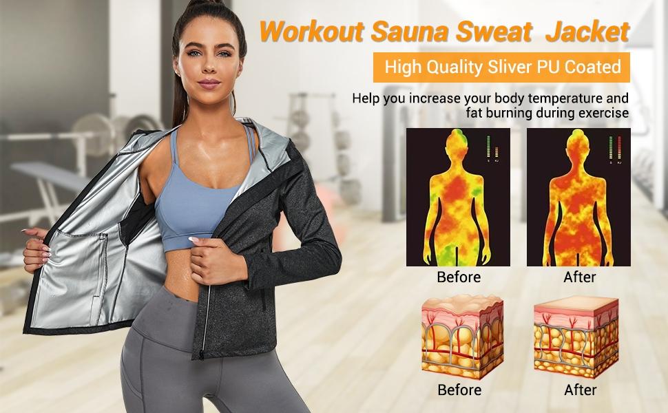 Women's Sweat Sauna Suit, Hooded Long Sleeve Sauna Jacket, Sporty Loose-Fit Design, Ideal for Spring & Fall Exercise, Gym Workout Clothes