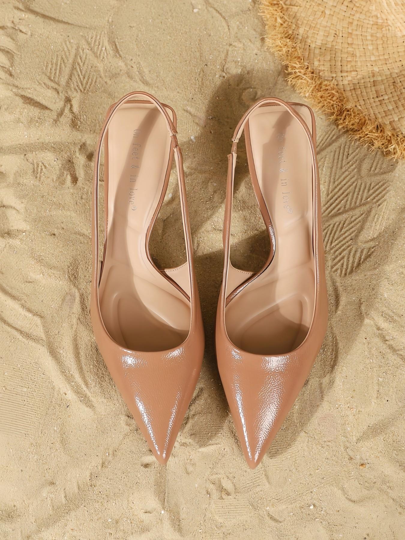 Women's New Fashion Elegant Back Buckle Pointed Toe Low Heel High Heels, PU Leather, Slim Fit, All Seasons, Versatile Style, Elegant Minimalist Sandals