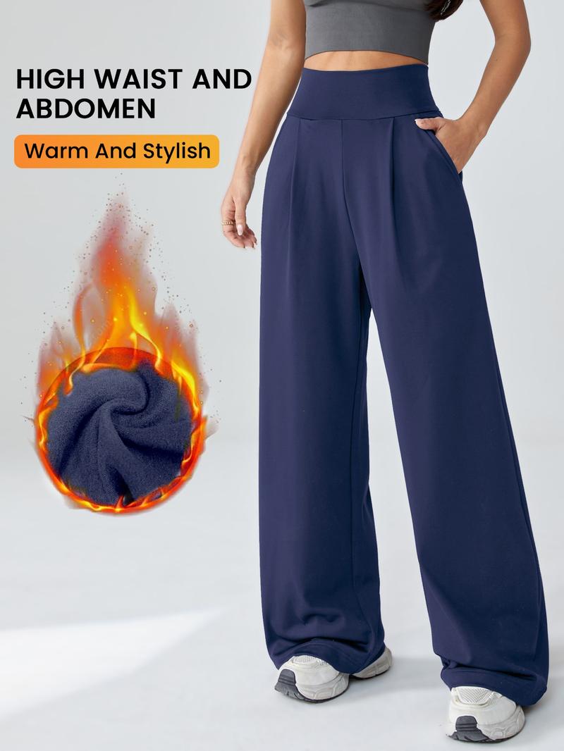 Women's High Waist Yoga Pants, Loose-Fit Casual Straight Leg Knitted Joggers, Fall & Winter Warm Sportswear, Perfect Daily Wear, Cute Gym Clothes