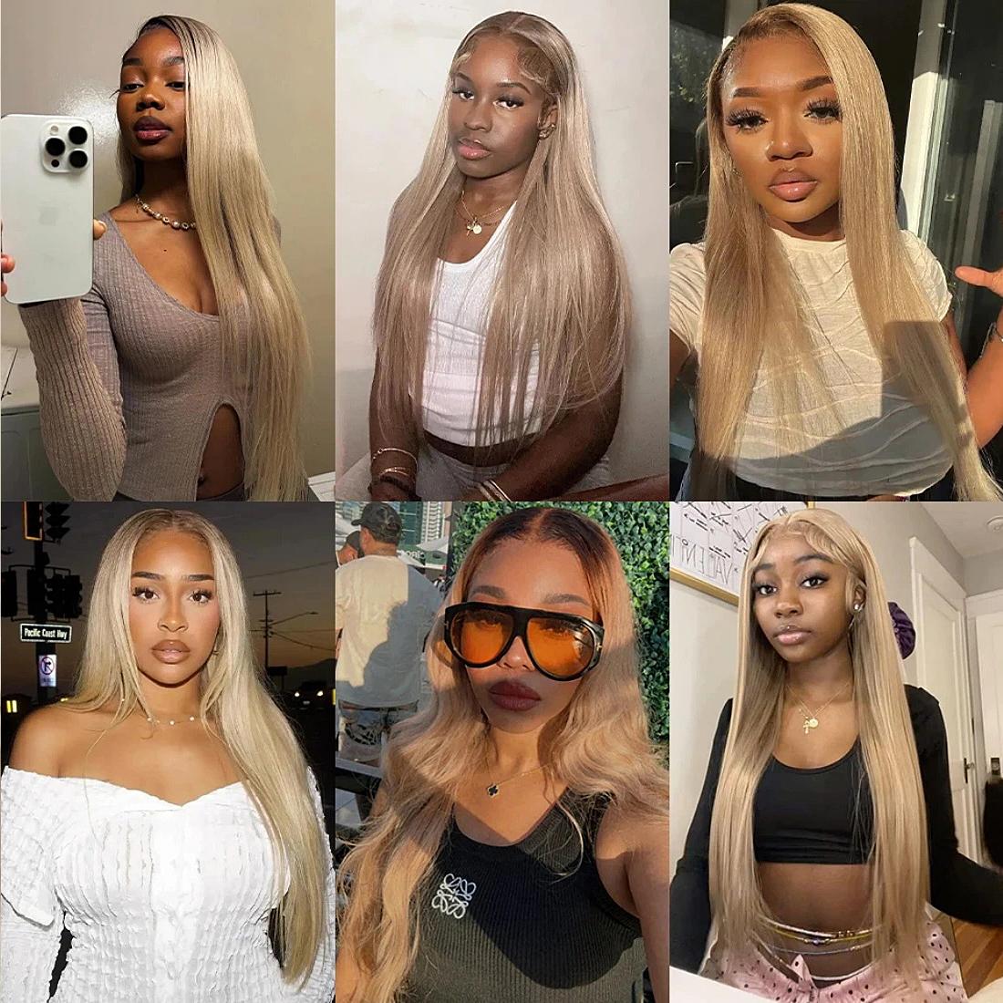 28 30 32 Inch Brown Root Ash Blonde Straight 13X4 Lace Frontal Human Hair Wigs Transparent Lace 180 Density Ombre Ash Blonde Human Hair Wig for Women Pre Plucked SpringStatements