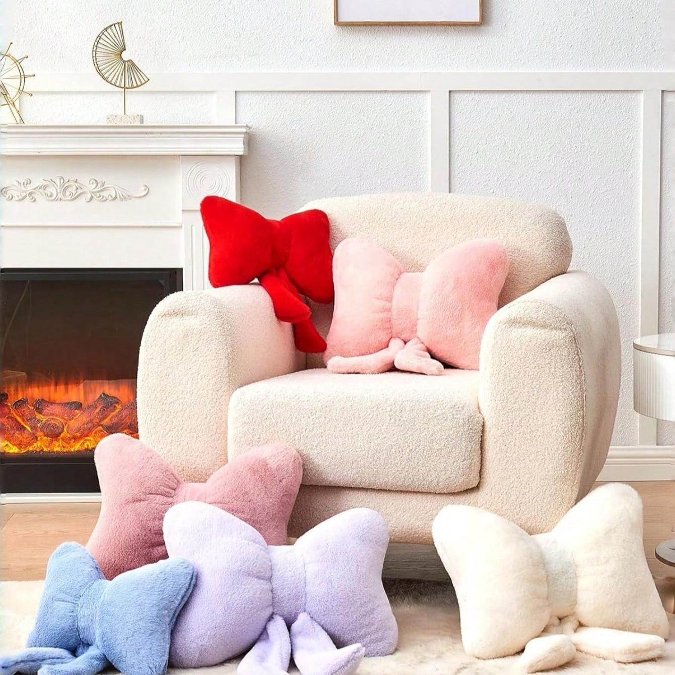 1pc Pink Bow Shaped Ultra Soft Plush Throw Pillow, Coquette Aesthetic Faux Fur Fluffy Cushion, Soft Cushions, Cute 3D Bow Decorative Pillow for Bedroom, Living Room, Cozy Gift for Home Decor Lovers, Valentine’s Day, Galentine’s Day