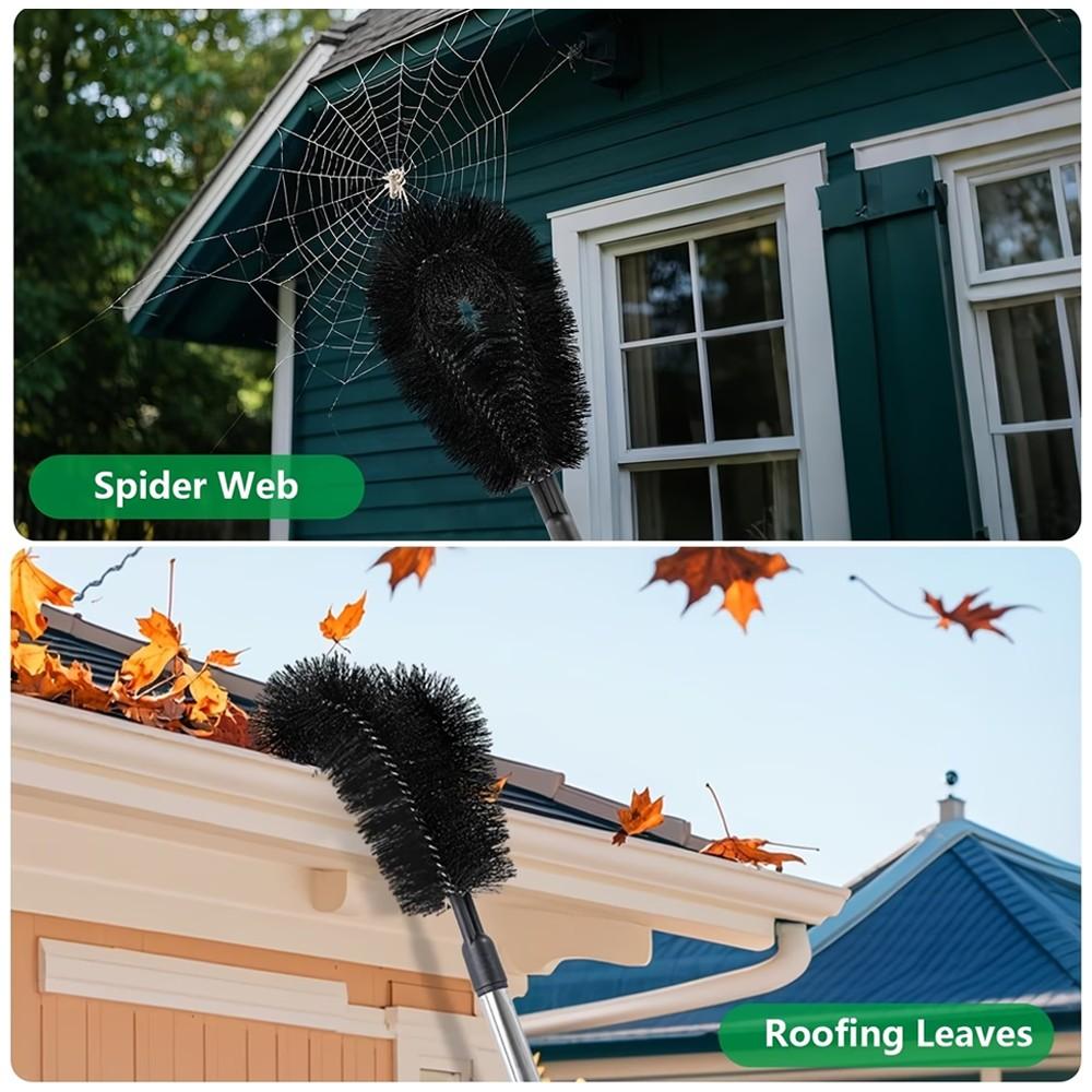 Long 3.7m/12ft Rain Gutter Cleaning Tool Set, Easily Remove Roof Leaves & Debris, Includes 8 Stainless Steel Pipes & Brush Head