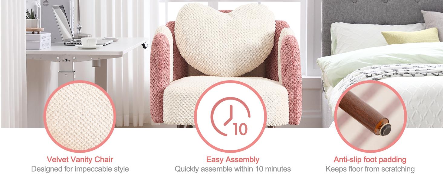 Modern Velvet Petal Accent Chair,Cute Vanity Chair with Back and Wood Legs,Home Reading Chair Armchair for Living Room,Makeup Room,Bedroom Modern Velvet Petal Accent Chair,Cute Vanity Chair with Back and Wood Legs,Home Reading Chair Armchair for Living Room,Makeup Room,Bedroom