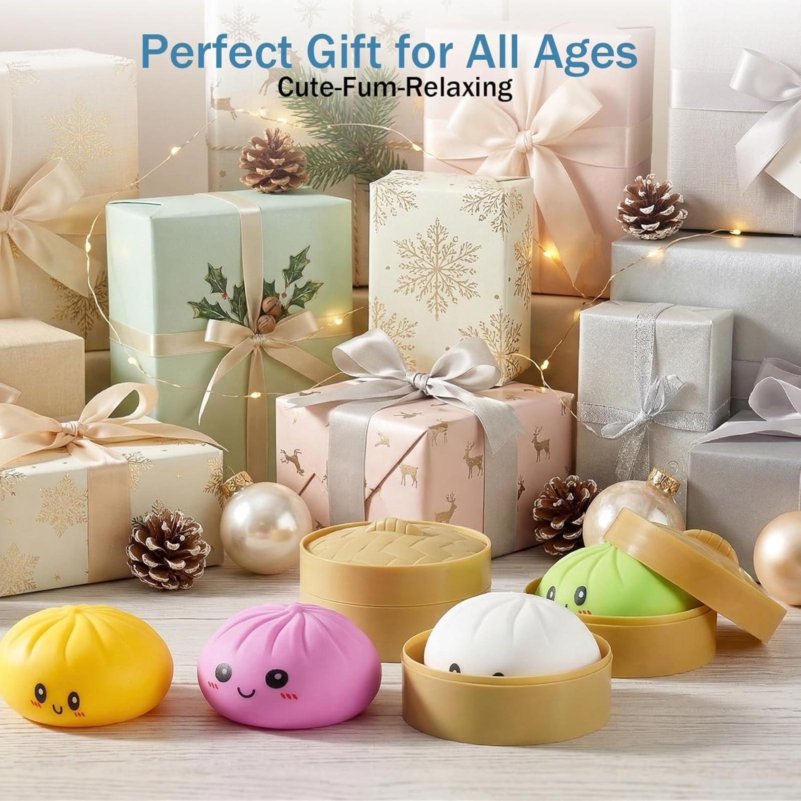 Dumpling Squishies, Glitter Dumpling Mystery Box, Colorful Dumplings Stress Balls Fidget Sensory Toy, Stocking Stuffers with Food Steamer Stretchy Desk Toys (Blue)