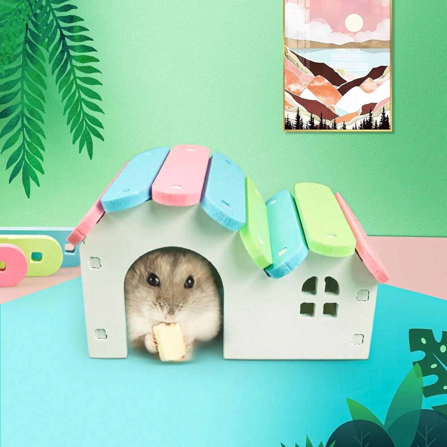 5-Piece Hamster Nest Pet Exercise Toy Set, Plastic Hamster House, Guinea Pig Accessories, PVC Cage Decor, Mini Toy Platform