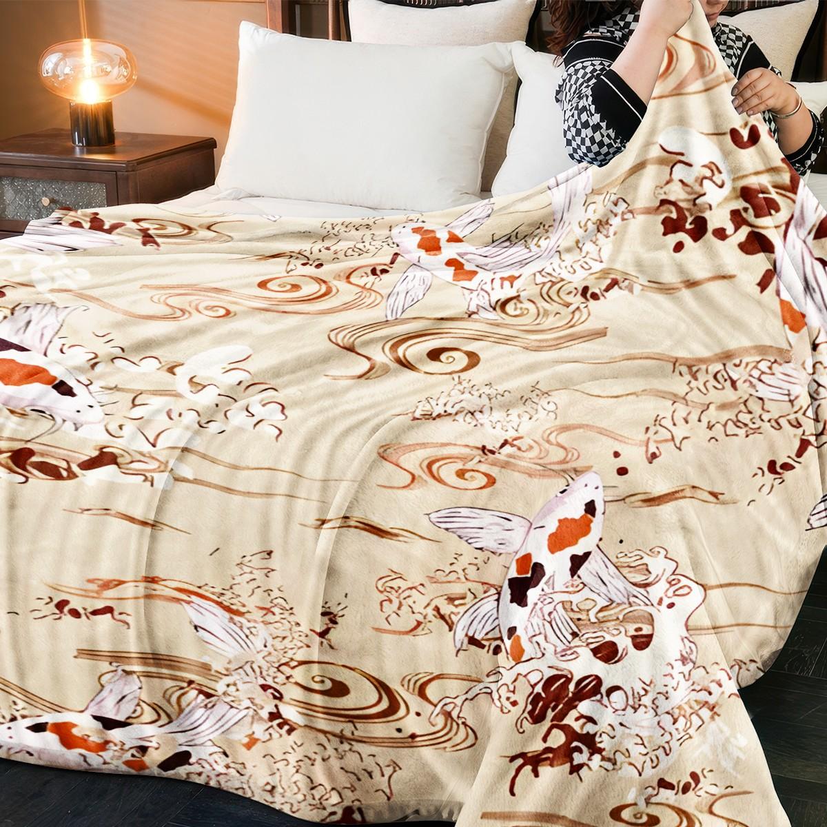 Soft Comfortable Portable Blanket, Koi Fish Cloud Print, Ideal for Bedroom Office Sofa Outdoor, Versatile Gift