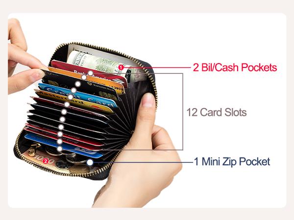 Genuine Leather Mini Compact Purse, RFID Credit Card Holder, Businese Card Case, RFID Blocking Chain Wallet for Women