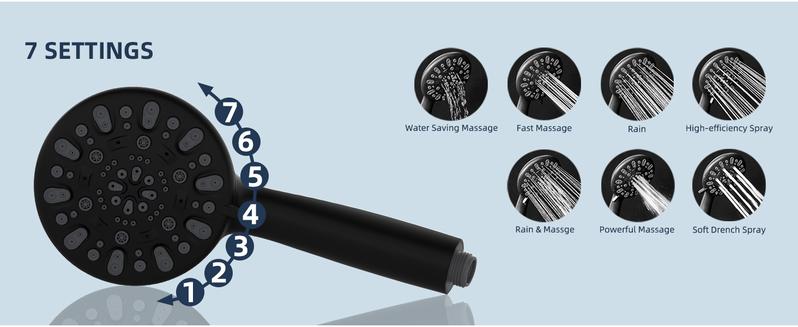 Hibbent 12'' All Metal Shower Head, High Pressure Rainfall Shower Head/Handheld Showerhead Combo/ 12'' Adjustable Curved Shower Extension Arm, 7-Spray, 71'' Hose, Showerhead Holder, Matte Black showerhead combo