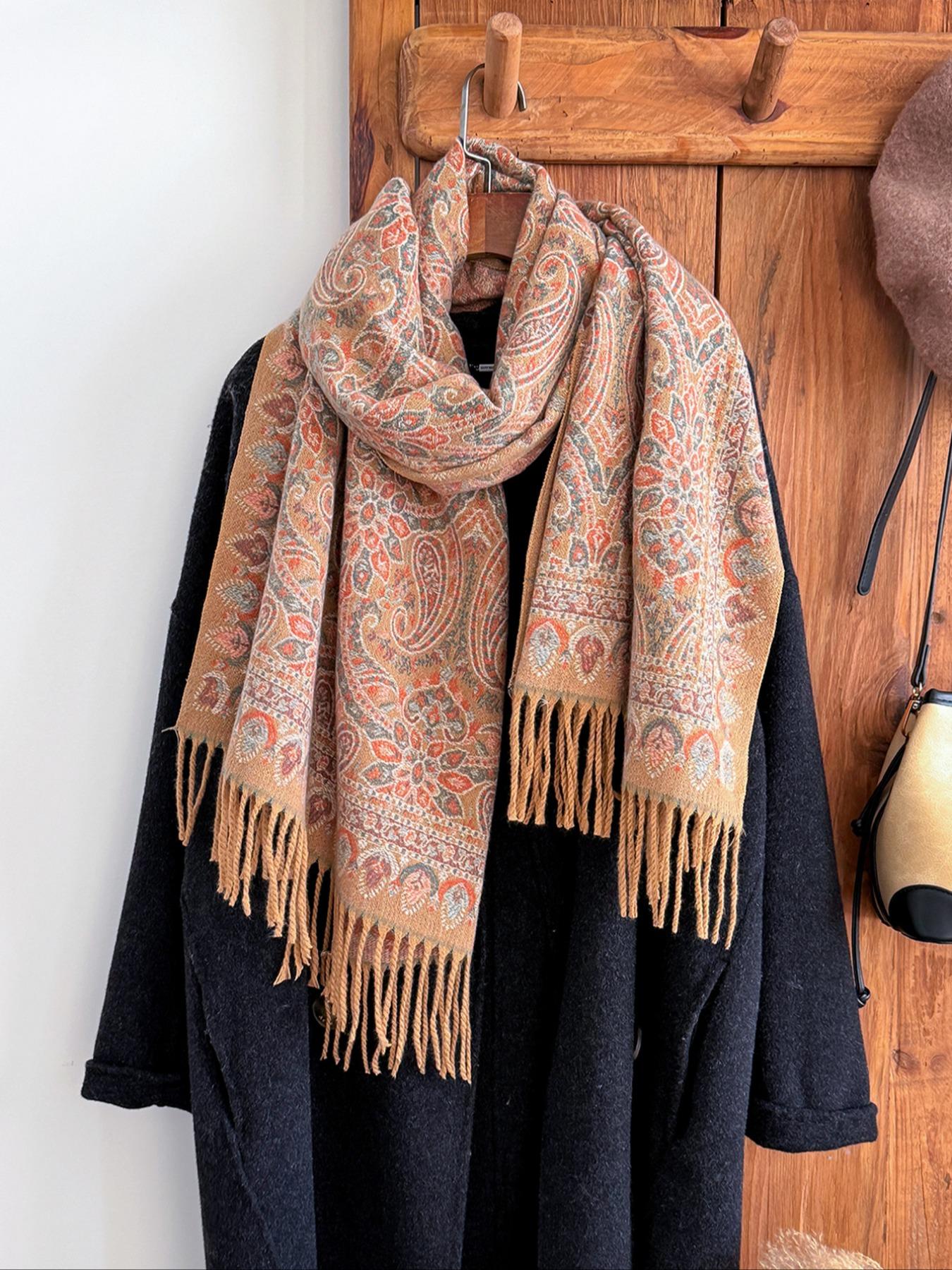 Women's Paisley Print Scarf, Soft Warm Shawl for Fall & Winter, Boho Style Woven Fabric, Casual Fashion Accessory