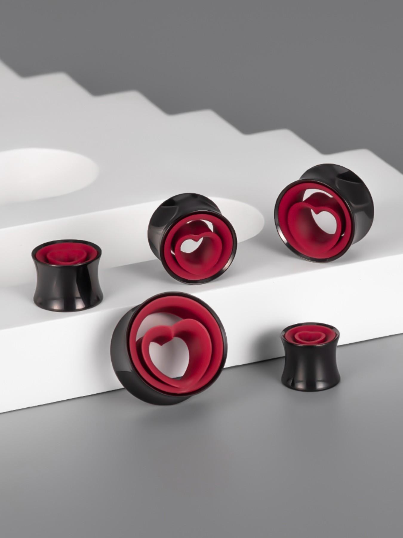 vanku 2pcs Statement Heart Ear Tunnels Plugs, 316L Stainless Steel Hypoallergenic Gauges, Boho Style, All Seasons, Punk Rock Look