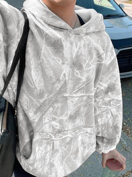 Unisex Casual Branch Print Hoodie, Long Sleeve Loose Fit Pullover, Graduation & Back-To-School Wear, Fall Fashion Streetwear