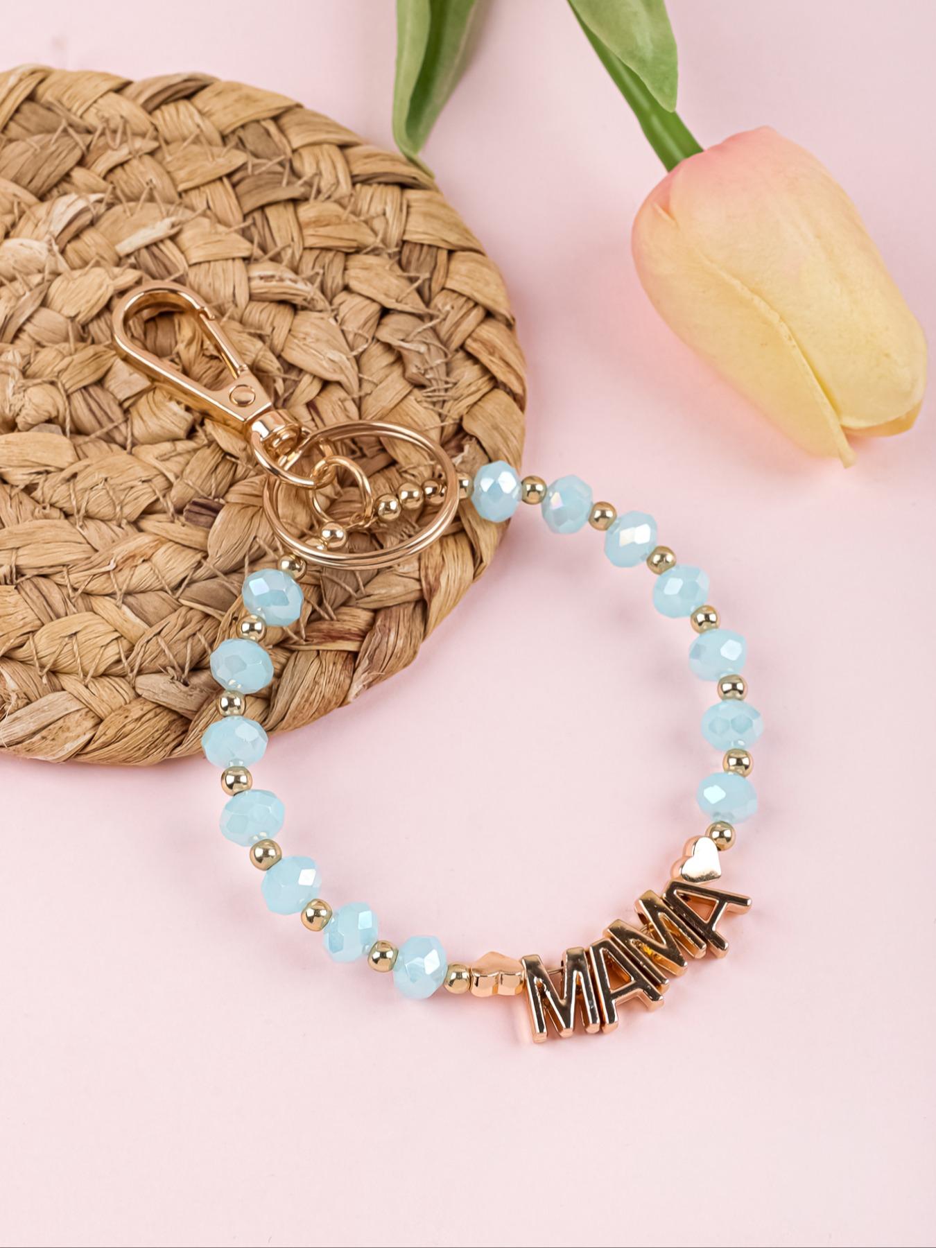 Handmade Beaded Mama Letter Keychain, Colorful Faceted Crystal Bracelet, Mother's Day Gift for Mom, Bag & Car Hanging Ornament