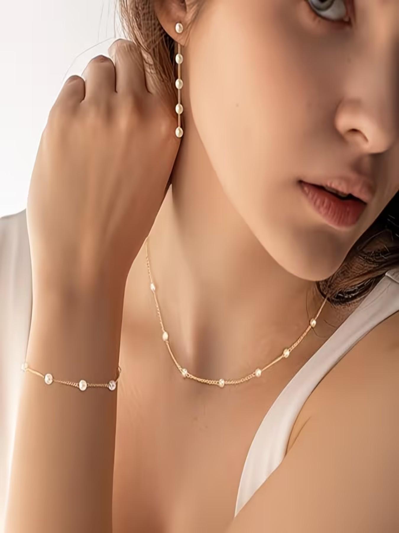 Gentle Pearl Jewelry Set, 4-Piece Choker, Tassel Earrings, Fine Bracelet, Chic Glamorous Accessories, Perfect Gift