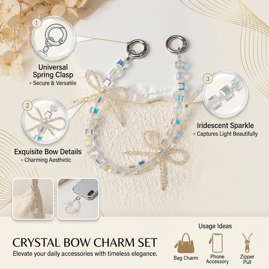 Elegant Pearl Bow Bag Charm & Phone Wristlet, Luxury Faux Pearl Handbag Pendant, Aesthetic Crystal Bow Keychain Accessory, Perfect Birthday Christmas Valentine's Day Gift for Women Girls, Trendy Bag Decor for Tote Backpack