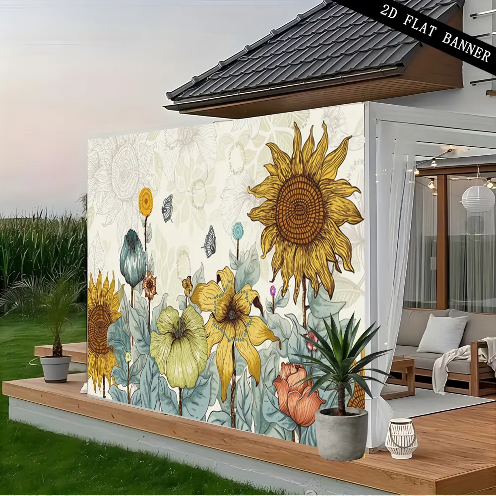 2Dflat 1pc home tapestry backdrop, polyester printed banner with sunflowers and butterflies blooming in the field, suitable for universal wall decoration for Carnival,Day of the Dead, Thanksgiving, Halloween, Christmas, New Year, and birthday parties