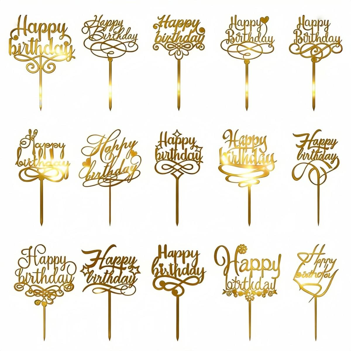20 Pieces/set Style Happy Birthday Acrylic Cake Decorations, Party Cake Insert Set, 20 Styles, Birthday Cake Decoration Kit