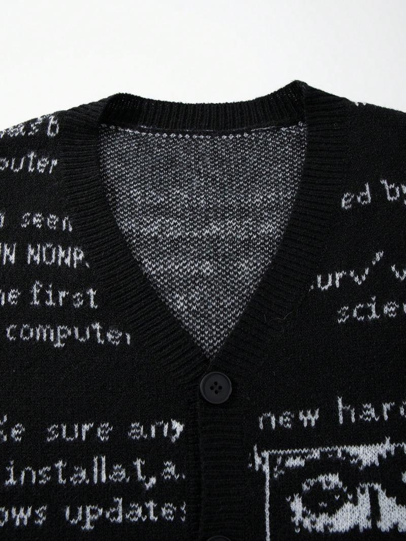 Men's Cartoon Print Crew Neck Sweater, Loose Casual Long Sleeve Top, Perfect for Spring & Fall, Fashion Knitwear for Daily Wear