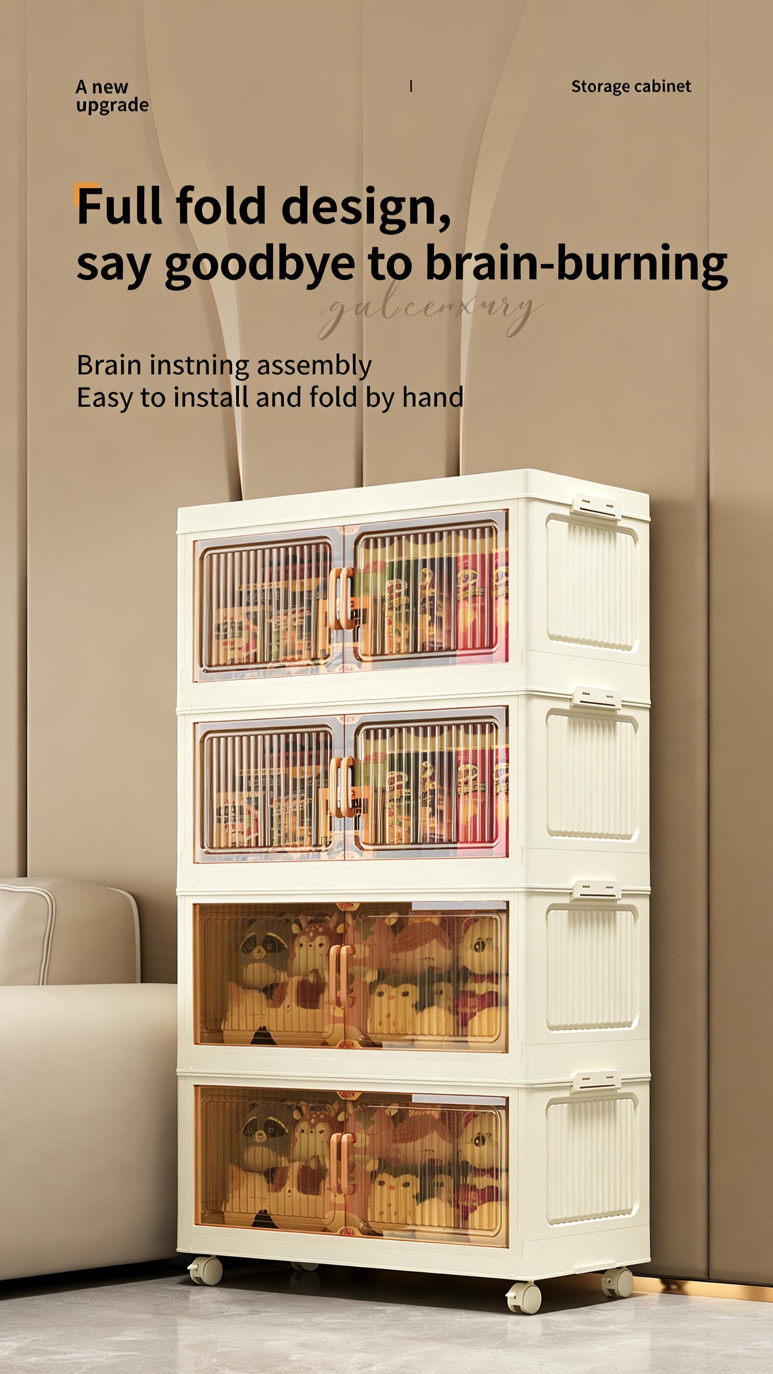 Folding 5 Tier Plastic Storage Bins with Wheels - Stackable Collapsible Storage Containers & Organizers for Daily Use