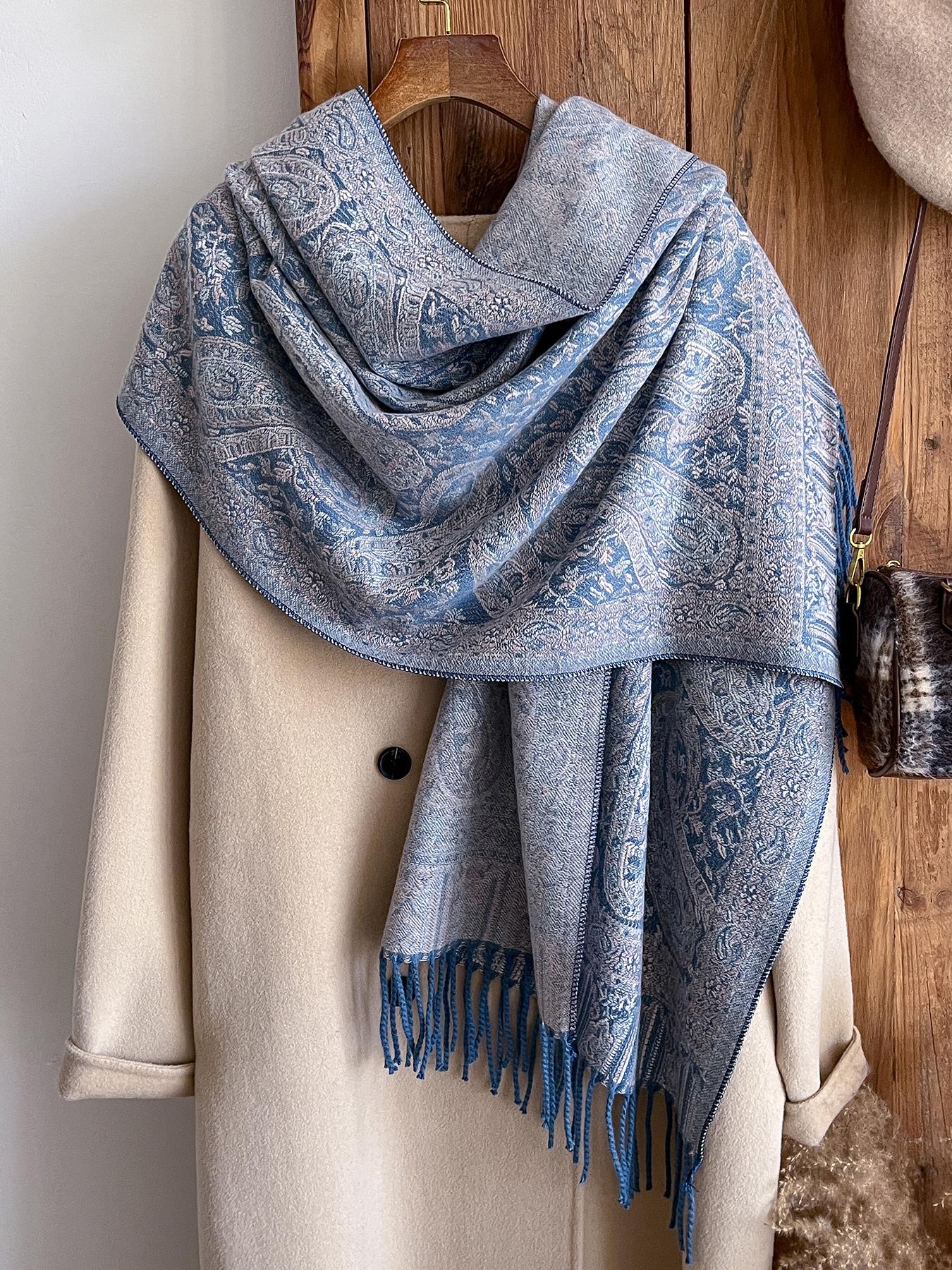 Women's Boho Style Paisley Print Scarf, Fall Winter Woven Fabric, Fitted Design, Soft Warm Accessory for Daily Wear & Modern Fashion