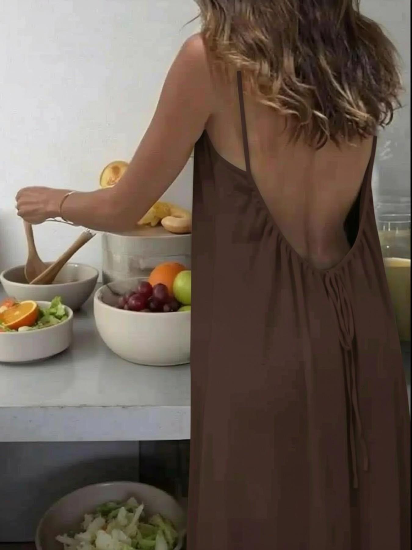 Women's Strapless Casual Dress, Elegant Sleeveless Long Dress for Summer, Ladies Indoor Home Wear, Pure Color Fashionable