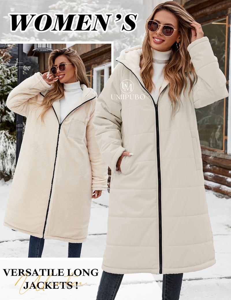 UMIPUBO Women Winter Coats Fleece Long Coats Jackets Oversized Warm Down Jacket with Hood