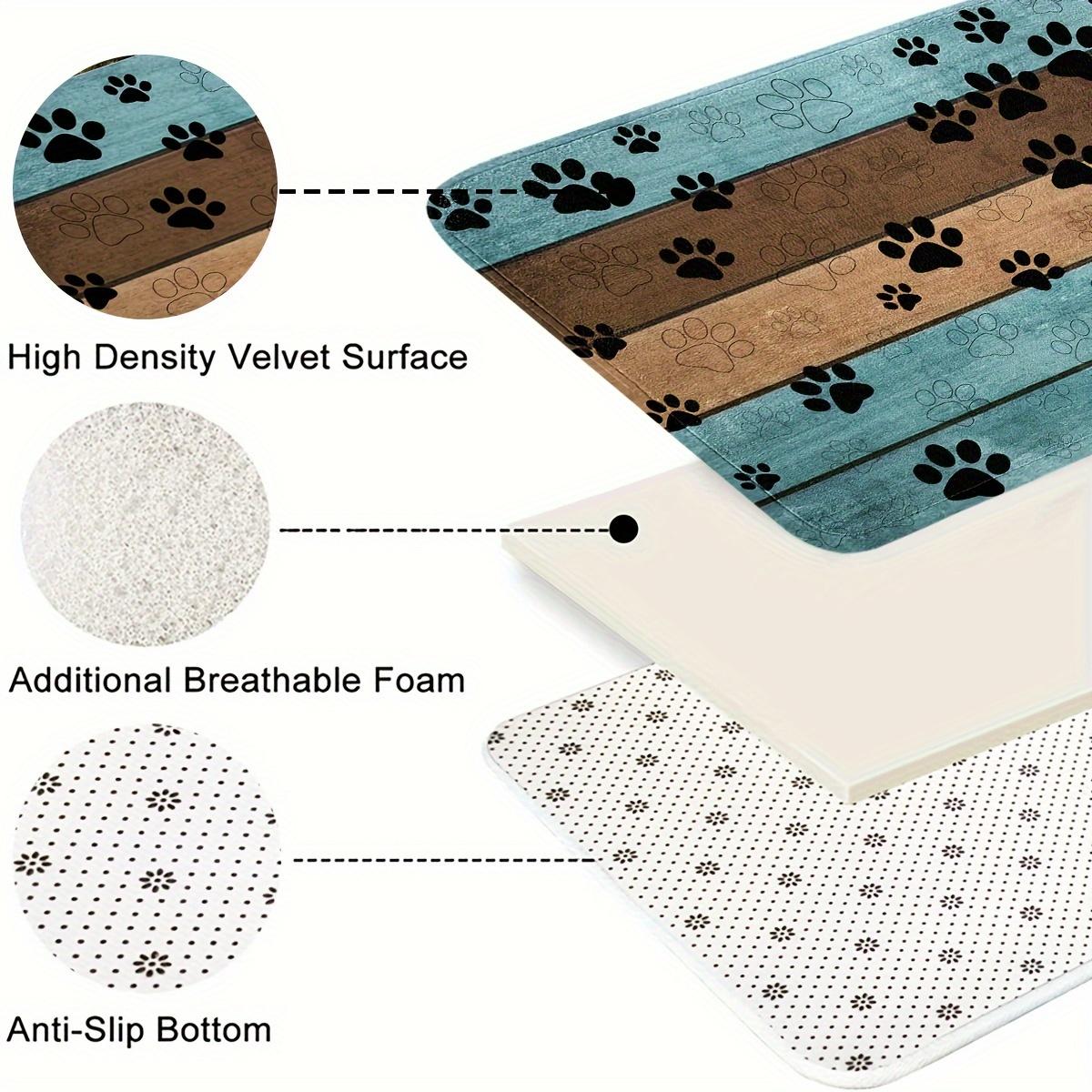 A Set of Three Cartoon Wooden Board Patterned Dog Paw Print Bathroom Toilet Additions, Including a Rectangular Mat, a U-Shaped Foot Pad, And an Oval Toilet Lid Cover. This Combination Set Features Soft And Comfortable Flannel Fabric with Super Absor