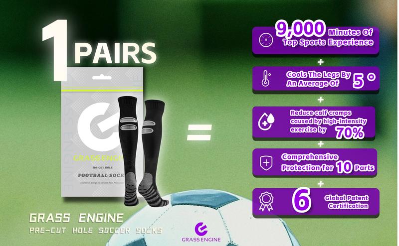 Pre Cut Grip Soccer Socks with 3 Holes, Anti-Cramp Professional No Slip Knee High Football Athletic Socks for Men
