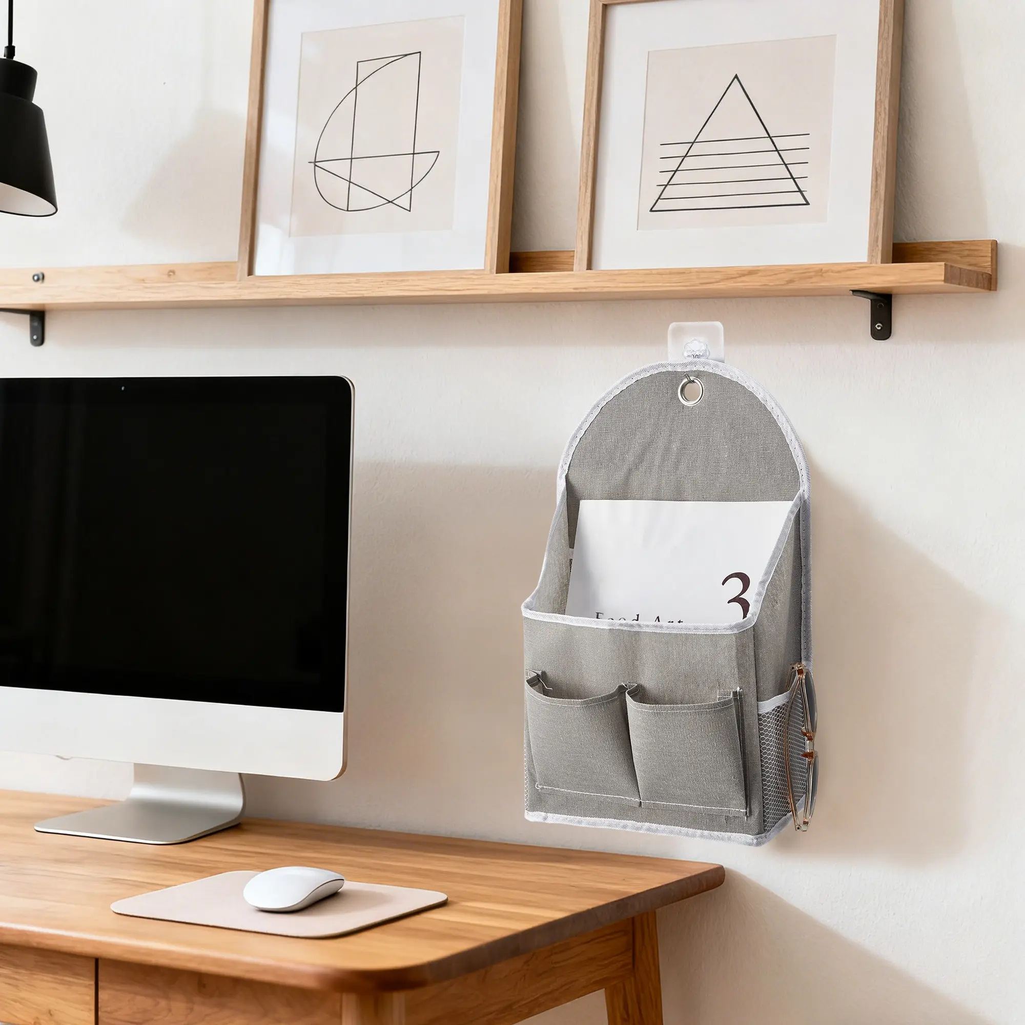 Space-Saving Hanging Closet Organizer Bag Set – Cotton Linen, Waterproof, Multi-Pocket Storage with Metal Grommets, Mesh Compartments – Ideal for Bedroom, Door, RV, or Home – 4-Pack, Gray, 23×9×40 cm