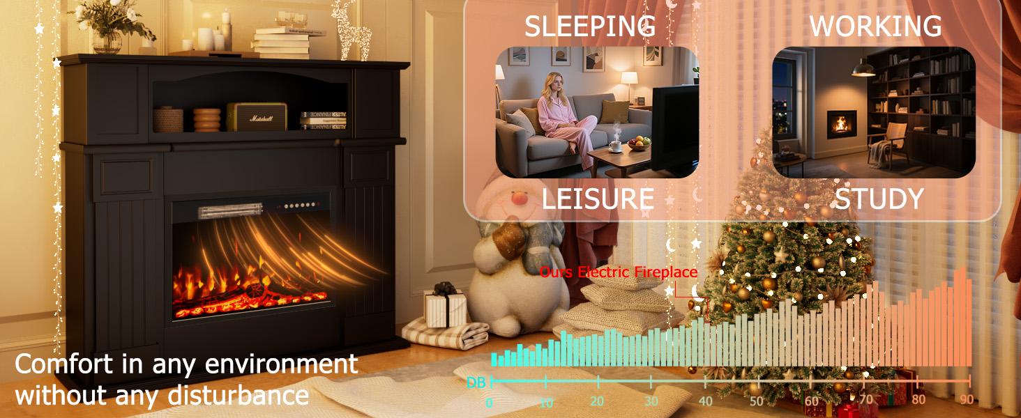PUKAMI 43" Electric Fireplace with Mantel, Wooden Black Electric Fireplace Surround with Mantel, Freestanding Faux 23" Fireplace Insert for Living Room with Remote Control, Adjustment 3D Led Flame