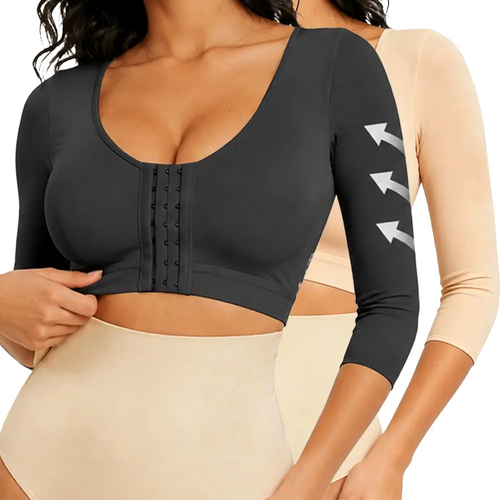Women's Seamless Compression Arm Shaper Top, S-5XL Front Hook Closure Garment for Post-Surgery, Arm Lipo & Lymphedema Support, Sports & Outdoor Essential Fit
