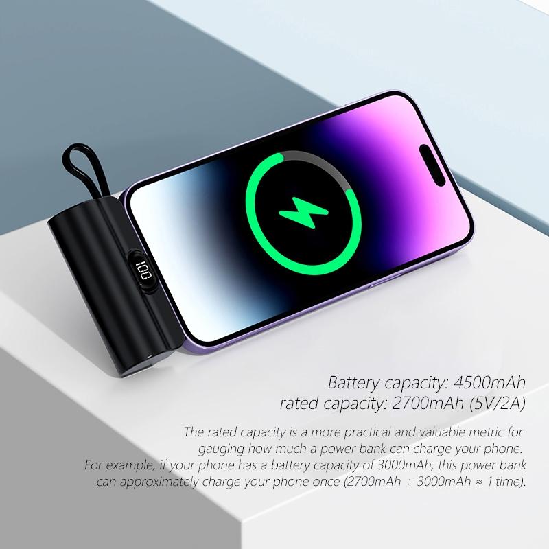 Portable Mini Emergency Capsule Charger, 4500mAh power bank, LCD Display Power Bank for iPhone & Android System Phones & Tablets, compatible for iPhone17 16 15 14 13 12 Pro Max Plus Portable Mini Emergency Capsule Charger, 4500mAh power bank, LCD Display Power Bank for iPhone & Android System Phones & Tablets, compatible for iPhone17 16 15 14 13 12 Pro Max Plus