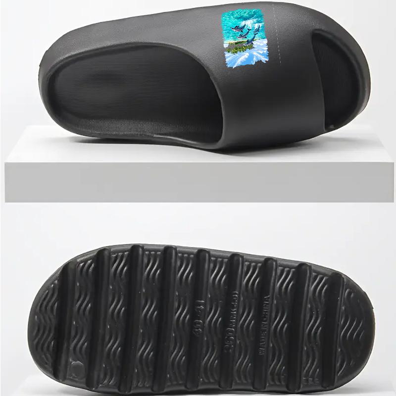 Dolphin Themed Slippers for Women Men Non Slip Summer Beach Sandals with Tropical Island Print Lightweight Comfortable Indoor Outdoor Shoes