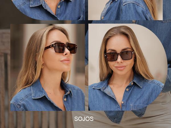 SOJOS Retro Square Polarized Sunglasses for Women Men, 70s 80s Classic Vintage Rectangle Shades