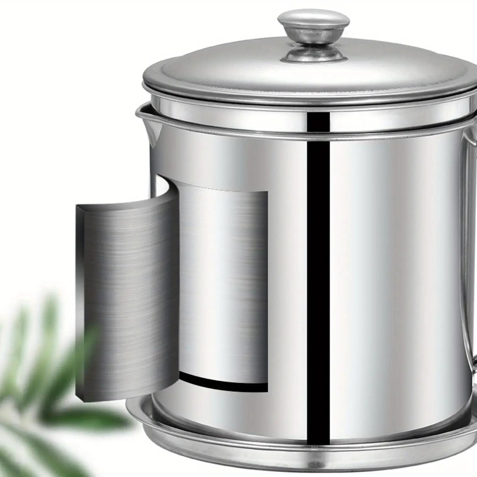 Stainless Steel Bacon Grease Container with Filter, Oil Filter Canister, Grease Storage Canister, Grease Canister Keeper with Lid for Kitchen Cooking, Kitchenware Stainless Steel