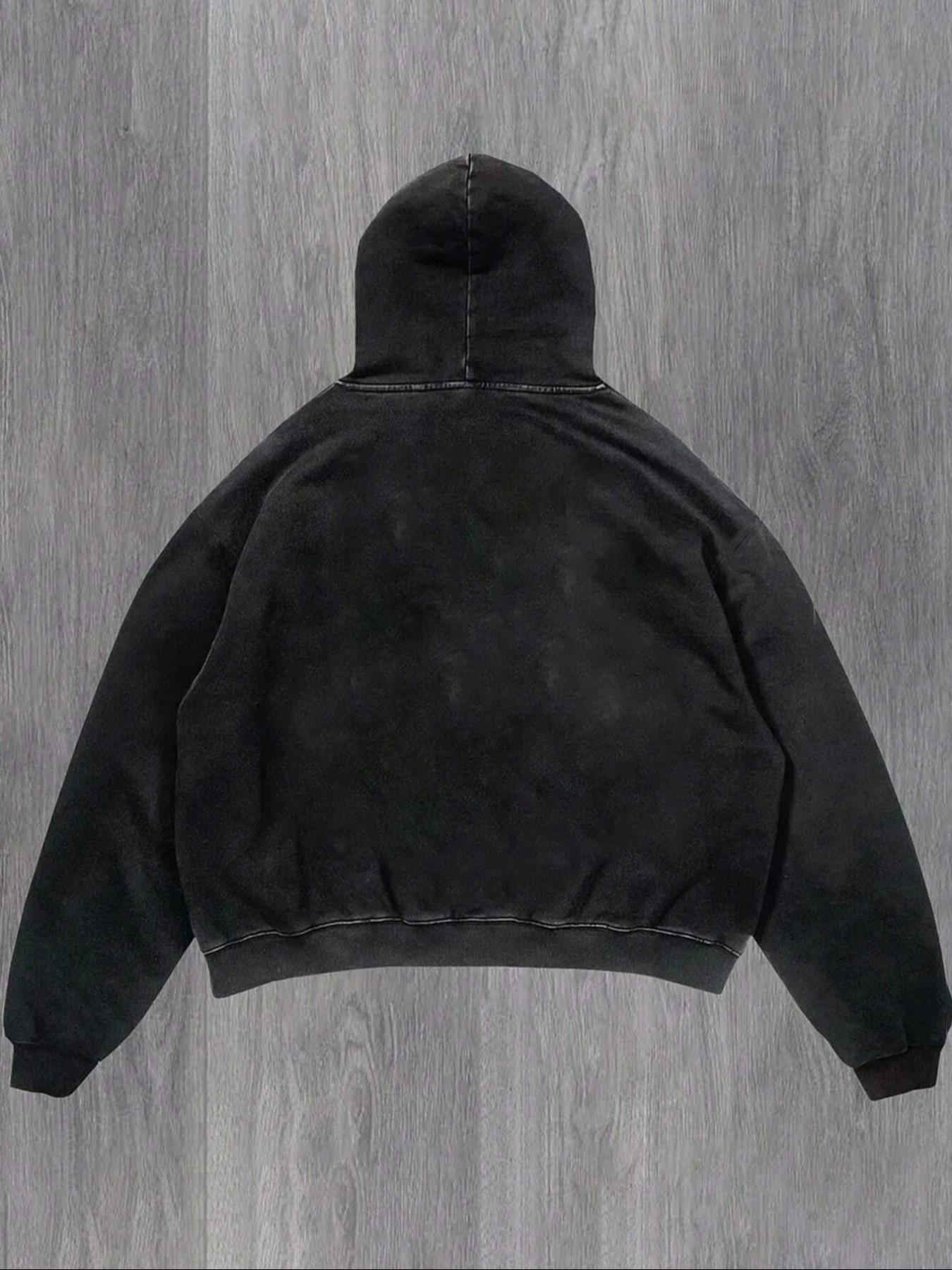 TikTok Trending Christian - Themed Cropped Hoodie, Black Vintage Style with Praying Angel and Cross Graphic Print, Made of Cotton,  Ideal for Edgy Faith - Inspired Outfits During TikTok Shop Black Friday Sales  and Christmas Gift Ideas