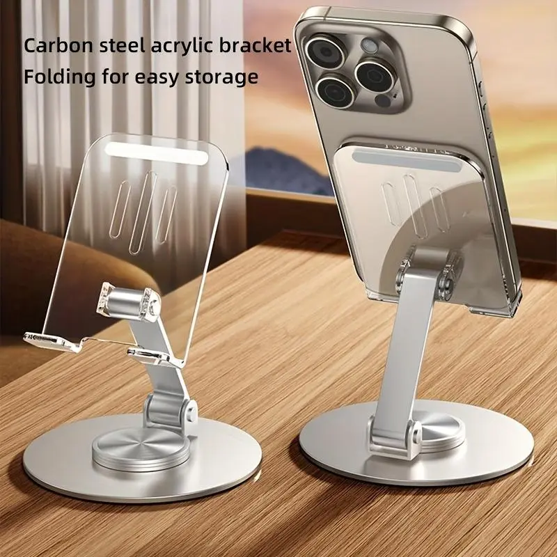 [360° Rotatable Stand] Phone Stand, Transparent Acrylic Aluminum Metal Stand, 360° Rotatable And Adjustable Lifting, Portable Tablet Stand, Suitable for All Mobile Phones, Tablets, Suitable for IOS / Android - Very Suitable for Office Work