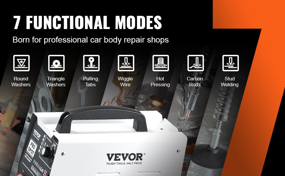 VEVOR Stud Welder Dent Repair Kit, 110V Auto Body Spot Welding Dent Puller Machine with 7 Welding Modes Adjustable Power, 1.8KW Spot Welder Dent Removal Tool for Car, Truck Dent Repair
