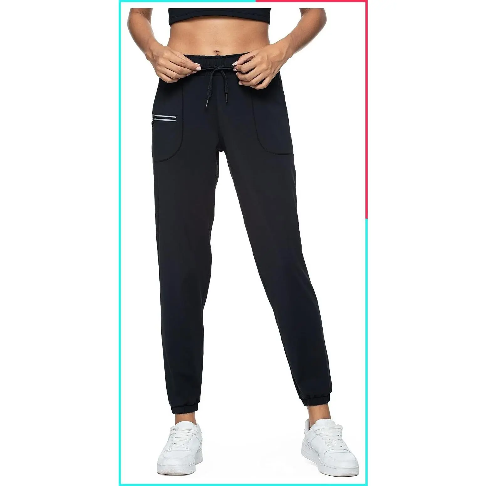 Women's Joggers with Pockets Elastic Waist Stretchy Moisture-Wicking Cuffed Workout Gym Pants Petite-Friendly for Lounge Yoga Running Travel