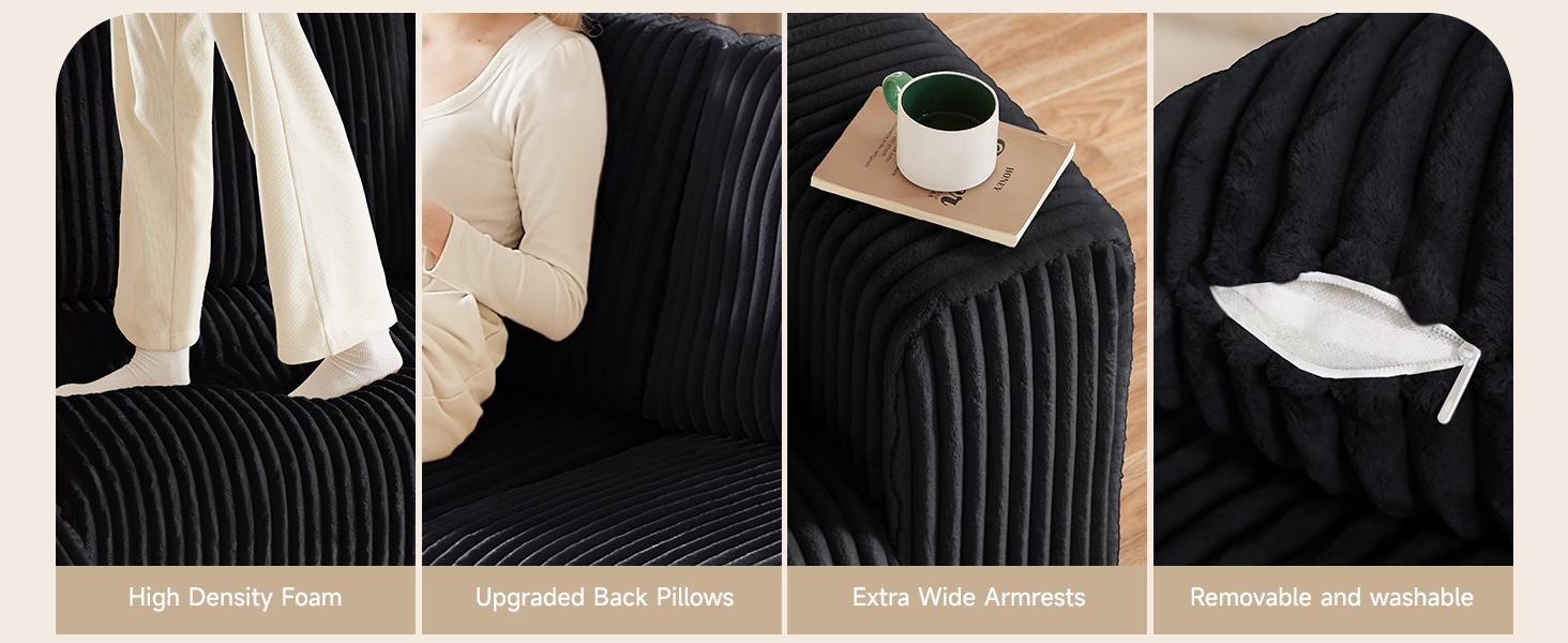 【SPOTLIGHT DAY】ONBRILL 3 Seater 110" Comfy Corduroy Cloud Modular Couch with Chaise(2 Packages Shipping), L-Shaped Sectional Sofa Couch with Deep Seat, Modern Upholstered Couches for Livingroom Bedroom Furniture, No Assembly Required,DIY,Breathable