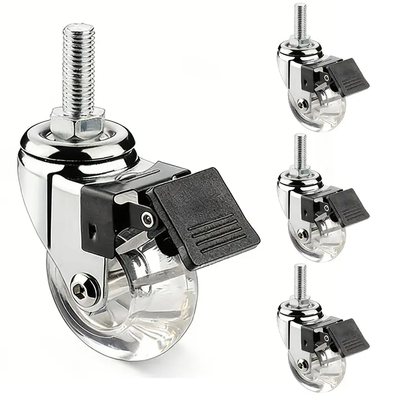 4 Pack Heavy Duty 2 Inch Stem Caster Wheels Threaded Stem Swivel Casters 360 Degree Rotation Clear Crystal Polyurethane Wheels Soft PU Furniture Casters For Hand Trucks DIY Projects