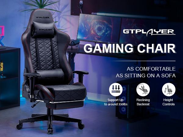 GTPLAYER Gaming Chair, Computer Chair with Bluetooth Speakers, High Back Ergonomic Office Chair Desk Chair with Lumbar Support, Height Adjustable Game Chair with Footrest 330LBS, Comfy Seat, Cool Chair