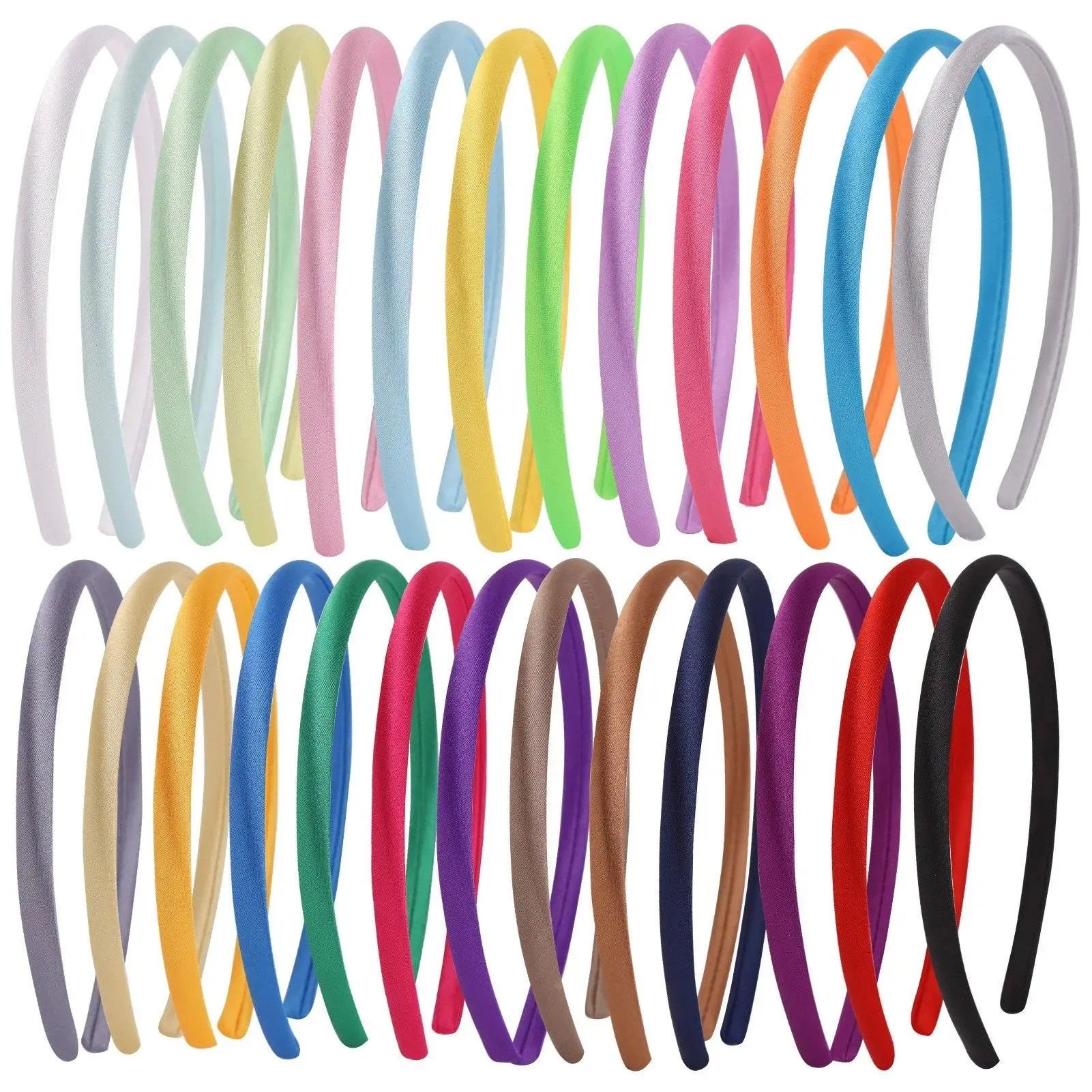 24pcs Plastic Satin Full Headbands with Bow Graphic, Prop 65 Safe Non-slip Hairbands for Girls, DIY Handmade Fashion Hair Accessories for Women, Casual Wear