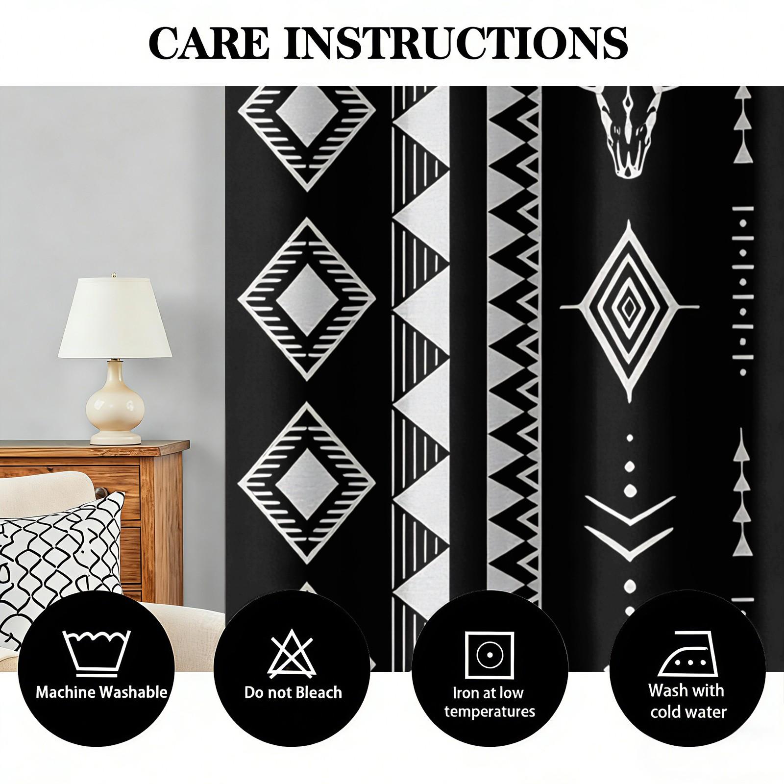 2 Panels Tribal Bull Skull Aztec Blackout Curtains Sun Blocking Noise Reducing Window Treatments with Black White Southwestern Pattern for Bedroom Living Room Office Dorm Rustic Western Boho Room Decor