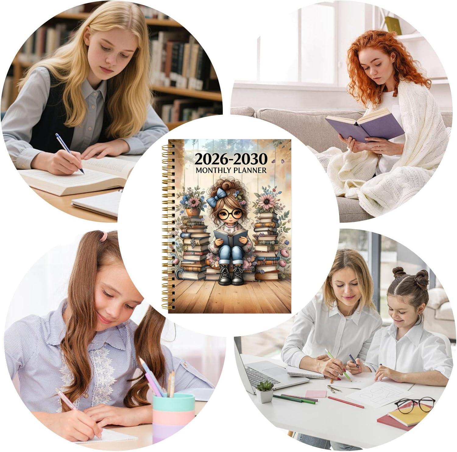 2026-2030 Monthly Planner/Calendar - January 2026 to December 2030, 5-Year Monthly Planner, Reading Enthusiast Women's Themed Cover Design Notebook, Yearly Calendar Planning, Monthly Tabs, 60-Month Calendar, 5.5 x 8.3 inches, 71 Sheets/142 Pages Thick Pap