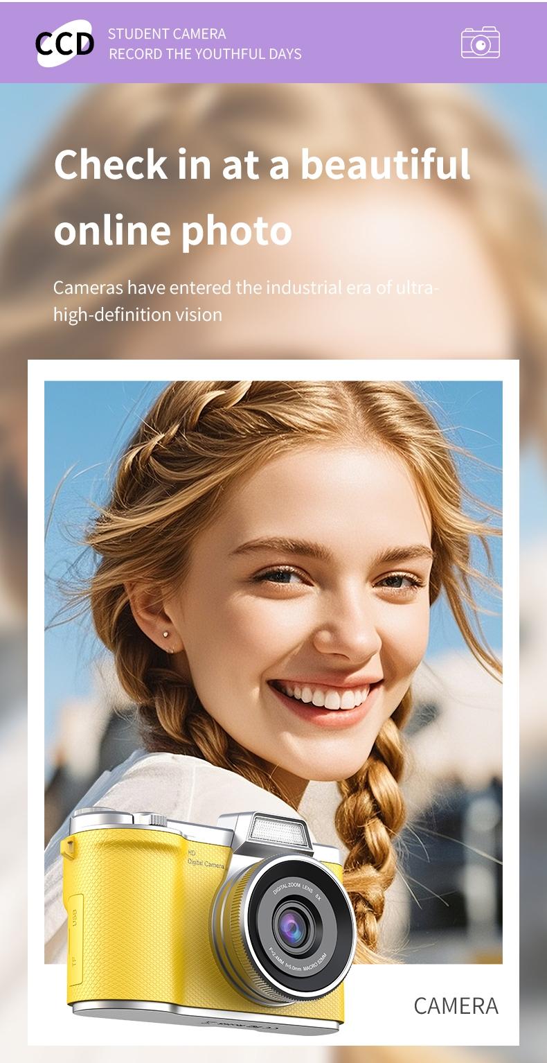 Foldable Screen Student Camera, Retro Ccd Card Camera, 1080P Digital Portable Camera, Includes Phone Chain and 32GB Storage, Perfect Gift