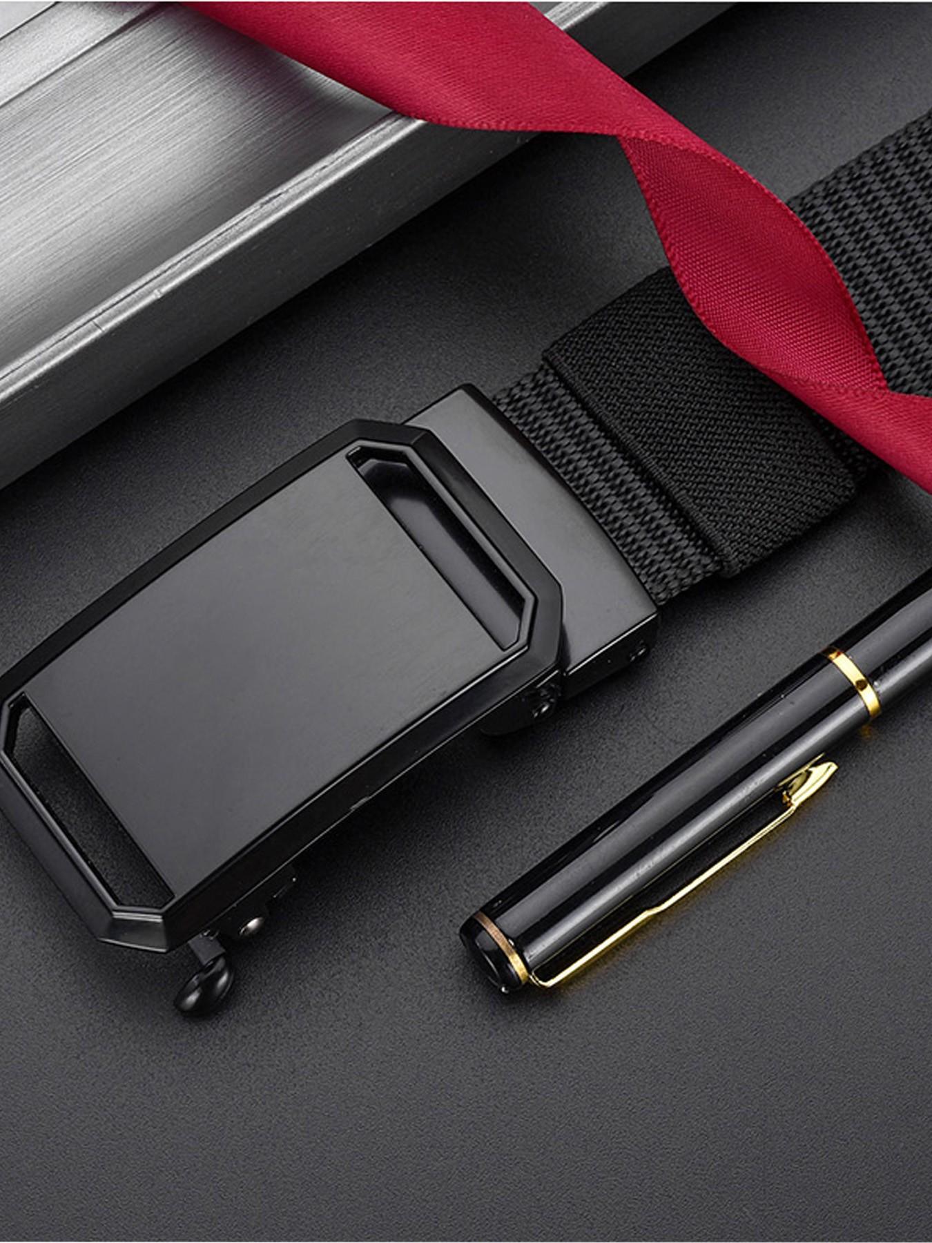 Men's Elastic Nylon Belt, Adjustable Auto-Snap Buckle, Quick-Release Tactical Waistband, Ideal for Jeans and Work Pants, Casual Wear