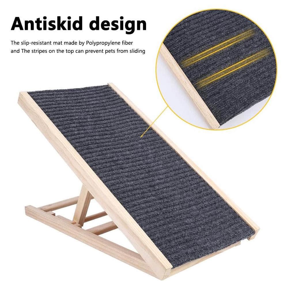 Pet Dog Ramp Wooden Portable Folding Pet Ramp for All Dogs and Cats 27.5" Long Adjustable from 12” to 16” Up to 110Lbs Dog Ramps for Bed Couch Car